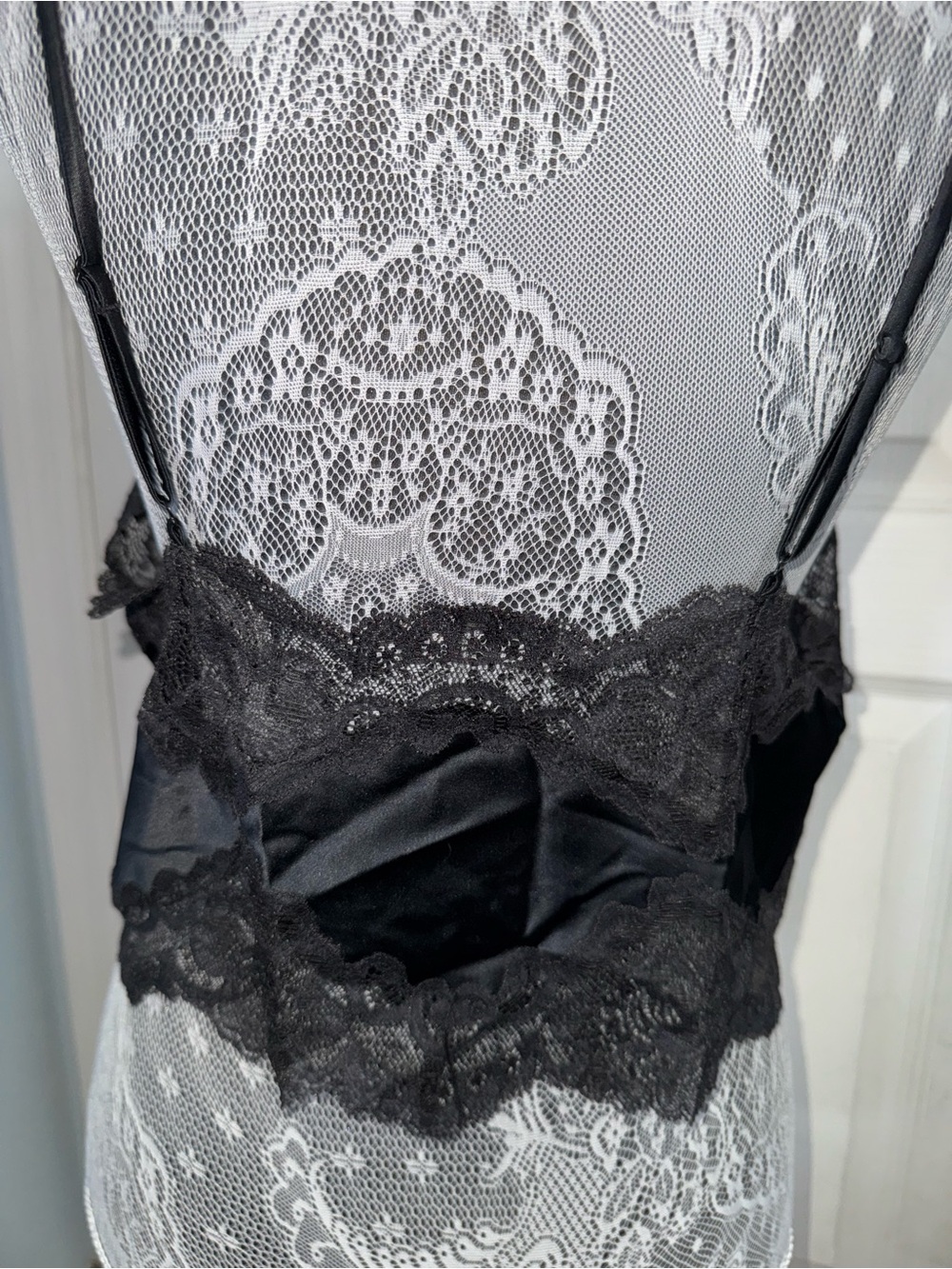 Black Lace Trim Satin Cami - Picture 2 of 4